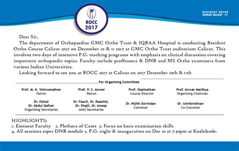 Calicut Ortho Course 2017 Dnb Orthopaedics Ms Orthopedics Mrcs Exam