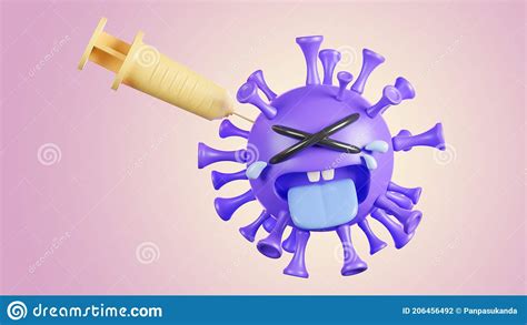 Crying Cute Purple Colona Virus Character Being Injected With Syringe