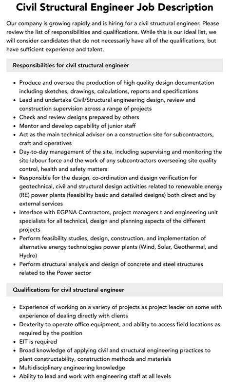 Civil Structural Engineer Job Description Velvet Jobs