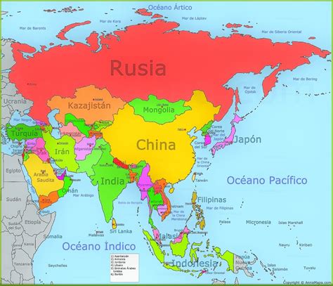 Mapa de Asia para imprimir Político Físico Mudo Nombres 2022