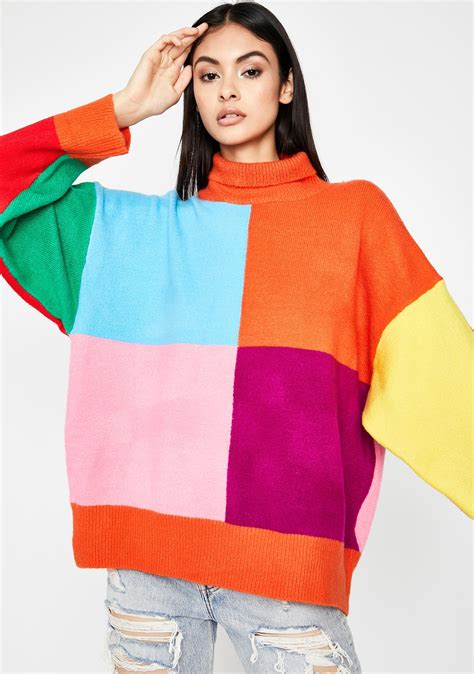 Knit Colorblock Turtleneck Sweater Oversize Rainbow Dolls Kill