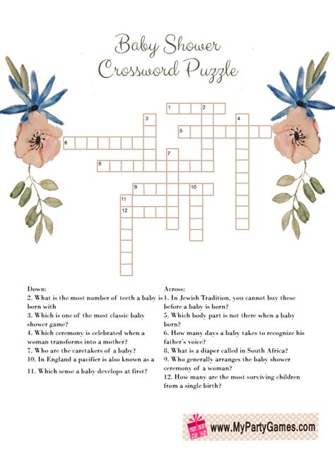 Free Printable Baby Shower Crossword Puzzle In 2020 Baby Shower
