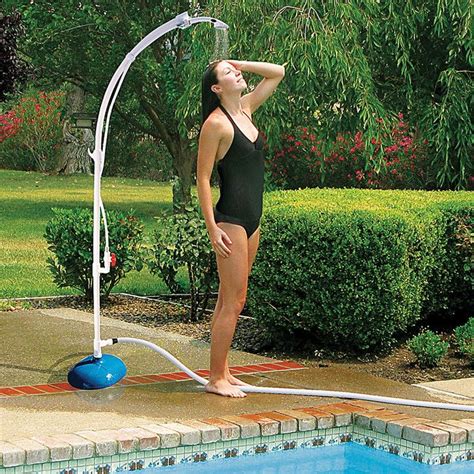 And if the water is heated by the sun, they are incredibly economical. Poolside Freestanding Outdoor Shower | Outdoor shower kits, Portable outdoor shower, Pool shower