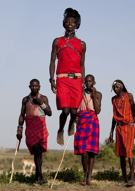Maasai Tribe Men Jumping During A Ceremony Rift Valley Province