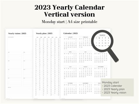 2023 Calendar Printable Vertical Calendar Simple Calendar Etsy