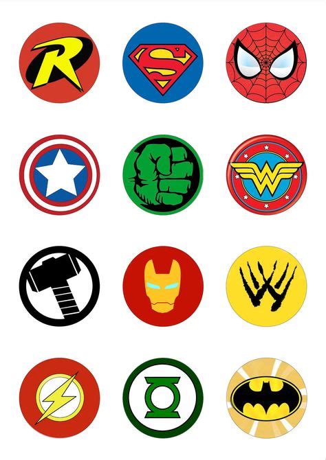 12 Round 50mm Superhero Logo Edible Wafer Paper Cake Toppers Super