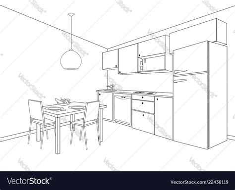 Interior Sketch Of Kitchen Room Outline Blueprint Vector Image