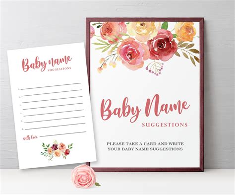 Baby Name Suggestions Sign And Cards Printable Blush Pink Etsy