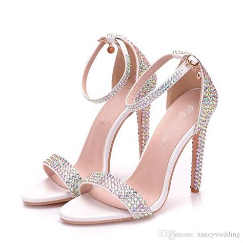 luxurious bling ab crystal wedding shoes handmade rhinestone bride wedding party high heels lady