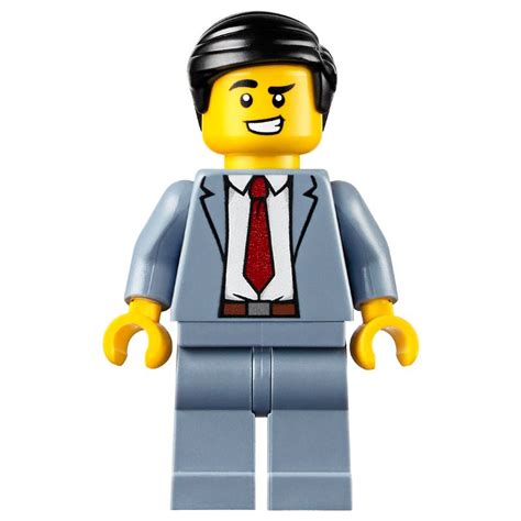 Lego Set Fig 009707 Man Sand Blue Suit With Red Tie Black Hair 2020