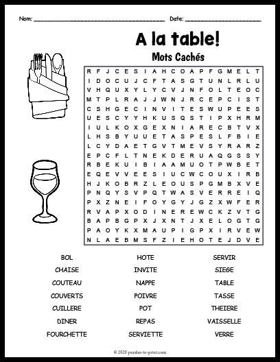 Free Printable French Dining Word Search Artofit
