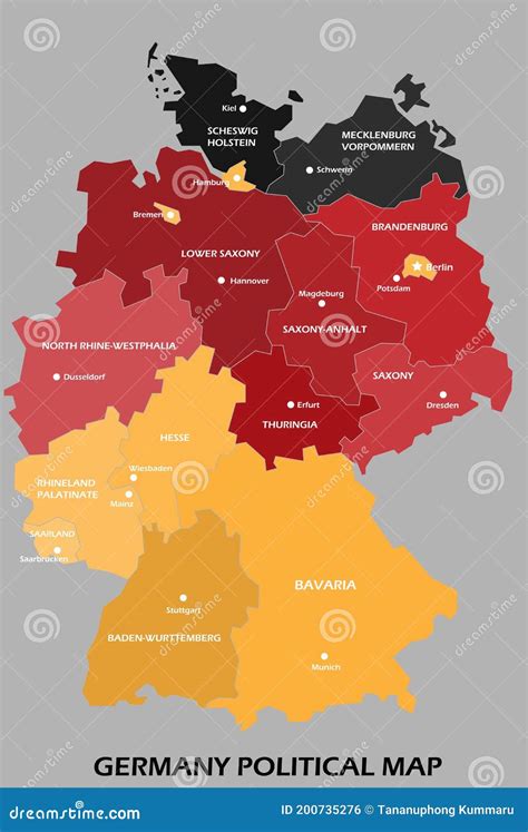 Germany Political Map Divide By State Colorful Outline Simplicity Style