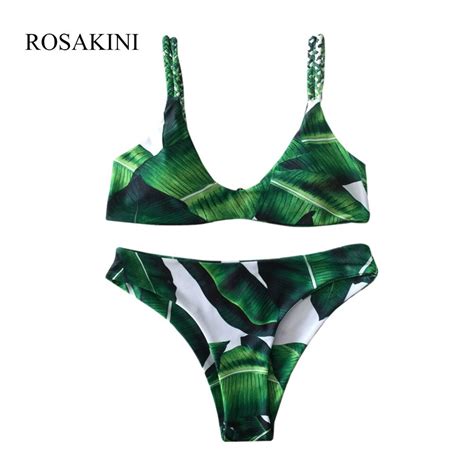 buy rosakini new sexy bikinis set women banana leaves print braided rope