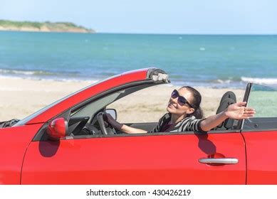 Woman Red Car Open Roof Background Stock Photo 2258642765 Shutterstock