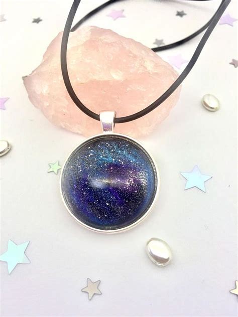 Hand Painted Cabochon Starry Sky Pendant On A Black Cord Etsy Uk