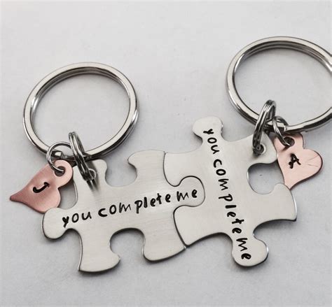 You Complete Me Puzzle Piece Couples Set Hand Stamped Puzzle Etsy