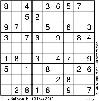 Play sudoku puzzles every day in 5 different levels from very easy to very hard. The Daily SuDoku