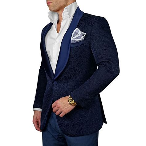 S By Sebastian Dinner Jacket Navy Blue Paisley Blue Tuxedo Jacket