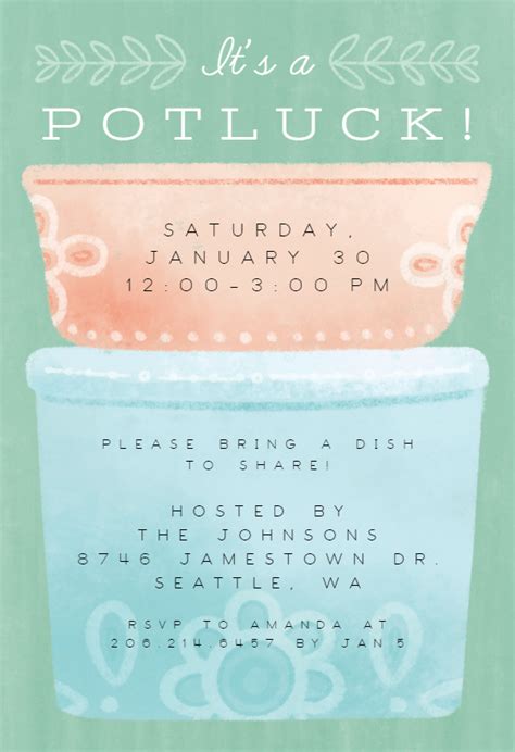 potluck party dinner party invitation template