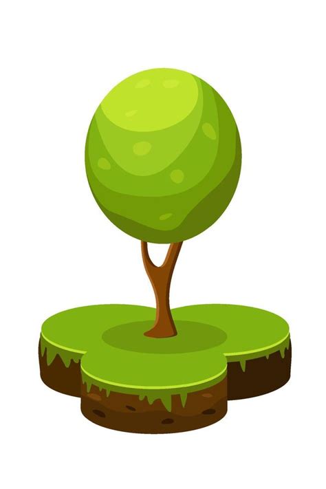Isometric Vector Illustration Of A Piece Of Land And A Green Tree