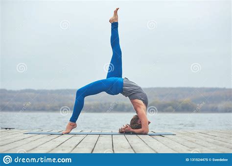 Beautiful Young Woman Practices Backbend Yoga Asana Eka Pada Urdhva