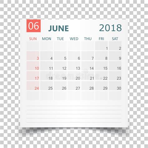 June 2018 Calendar Calendar Planner Design Template Week Start Stock