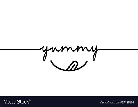 Yummy Continuous One Black Line With Word Vector Image