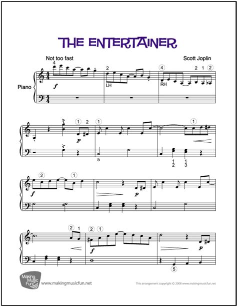 The Entertainer From The Sting Easy Piano Sheet Music