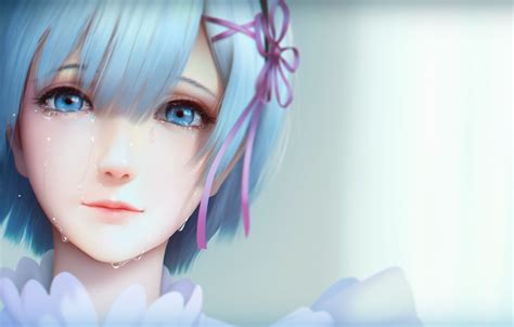 Wallpaper Girl Face Smile Anime Tears Art Tape Rem Huykho192 Re Zero Kara Hajime Chip