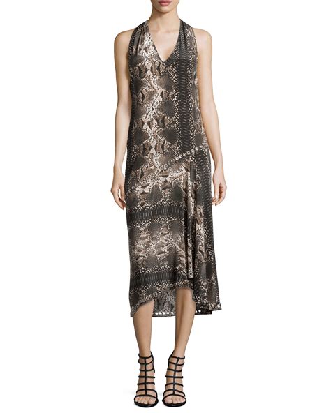 Lyst Haute Hippie V Neck Halter Printed Drawstring Gown In Black