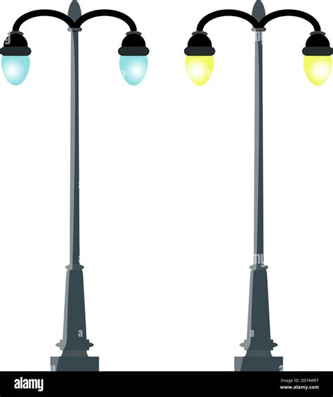Vector Illustration Of Street City Lamps In Cartoon Style Isolated On