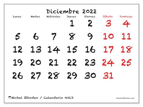 Calendario Diciembre De 2022 Para Imprimir “46ld” Michel Zbinden Es
