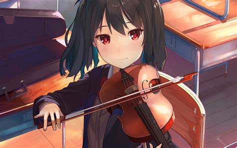 Download 1920x1200 Anime Girl Violin Classroom Twintails Red Eyes