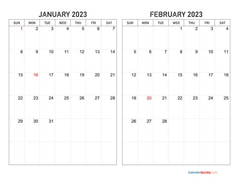 January And February 2023 Calendar Calendar Quickly