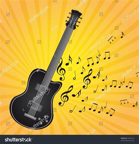 Black Guitar Music Notes Over Yellow Stock Vector Royalty Free