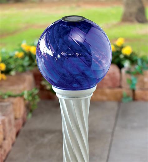 Solar Blue Glass Garden Gazing Ball Plowhearth