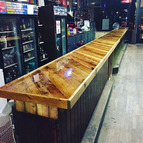 Bar Top Made From Pallet Boards And Covered With Epoxy Basement Bar