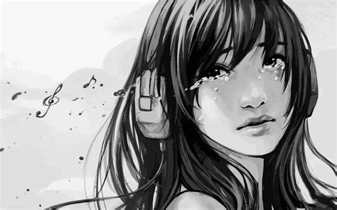 Free Sad Anime Girl Black And White Wallpaper Downloads Sad Anime Girl Black And White