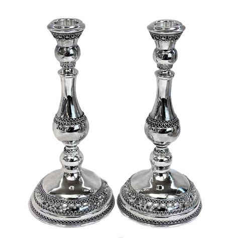 Silver Tall Classic Candlesticks Baltinester Jewelry And Judaica