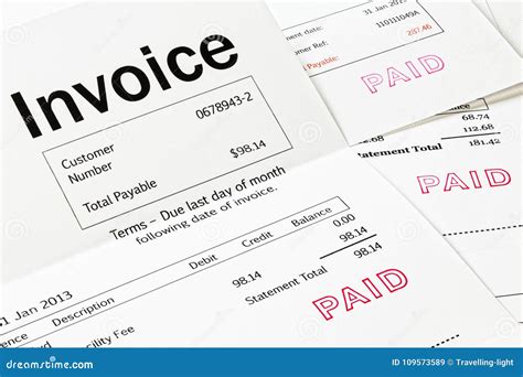 Invoice With Paid Stamp Stock Image Image Of Invoices 109573589