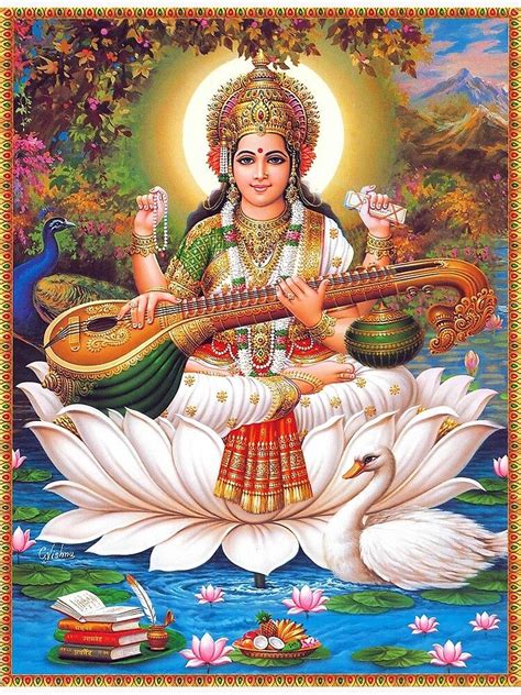 Goddess Saraswati Seated On Lotus Poster For Sale By Onodera