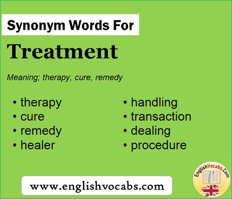 Synonym For Treatment What Is Synonym Word Treatment English Vocabs