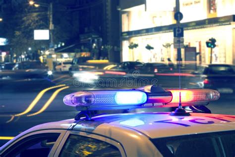 Police Car On The Street At Night Stock Image Image Of Emergency