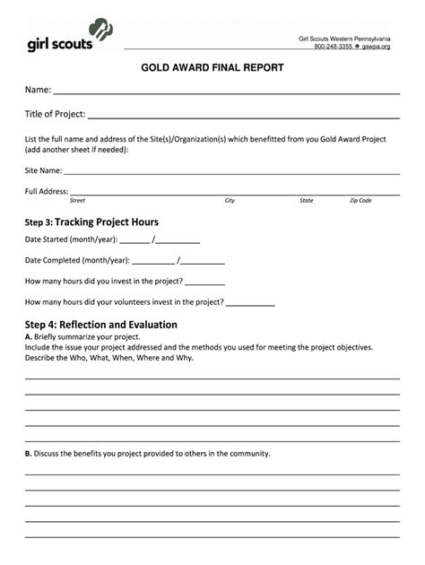 Fillable Online Gswpa Gold Award Final Report Form Fax Email Print