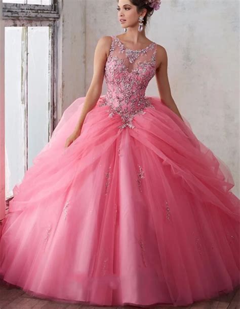 Vestidos De 15 Hot Pink Quinceanera Dresses 2017 Appliques Beaded Bodice Debutante Dress 15