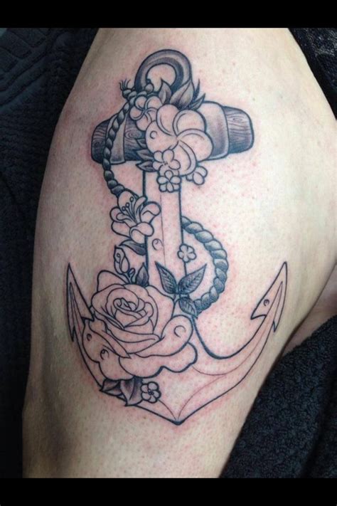 Anchor And Flowers Tattoo