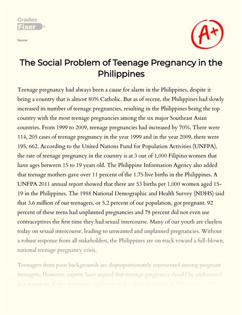 essay about early pregnancy in the philippines