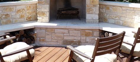 Austin Outdoor Flagstone Fireplace With Bench Seating Backyard