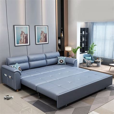 74 Blue Full Sleeper Convertible Sofa With Storage And Pockets Sofa Bed