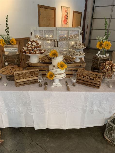 Rustic Wedding Dessert Table With Sunflowers Wedding Dessert Table